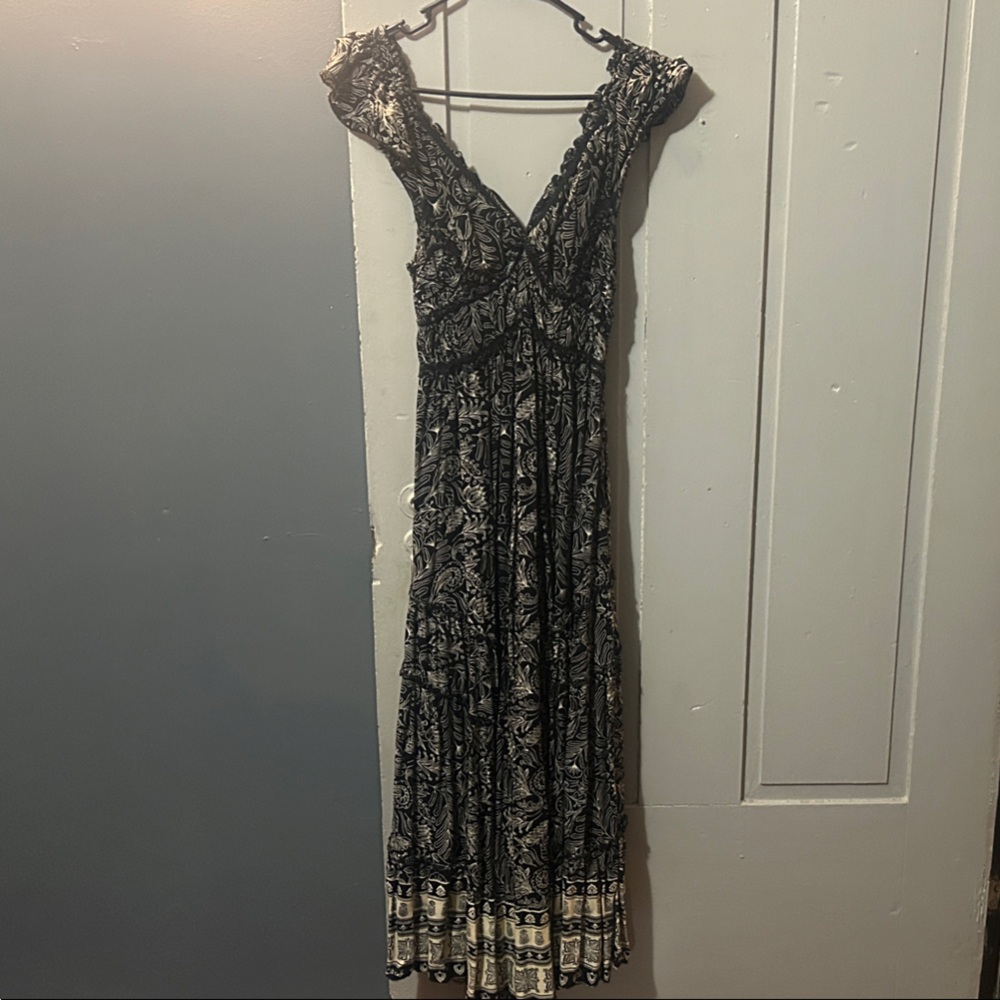 Angie Black and Cream Floral Maxi Dress